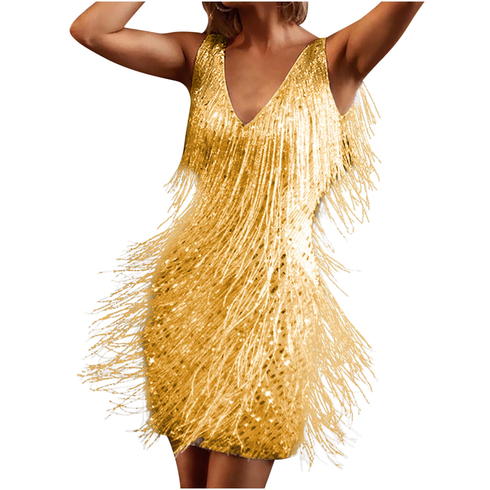 Black and top gold tassel dress