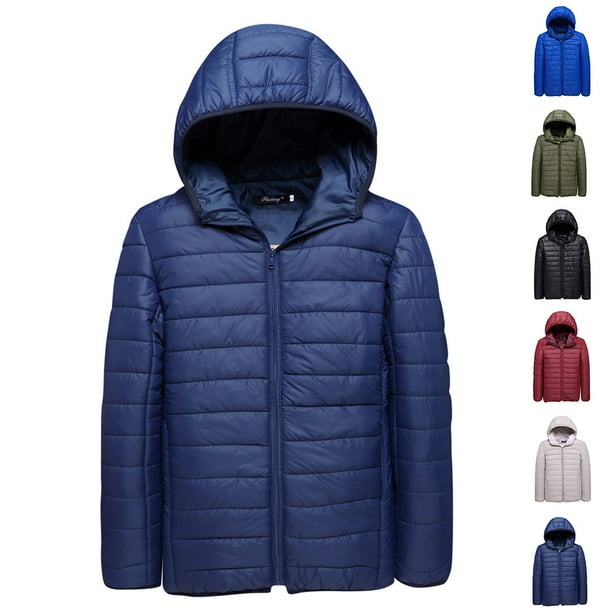 Fatuov Winter Coat for Men Clearance Sale XL Zipper Warm Long Sleeve Thin Jackets with Hood Navy Men s Blue
