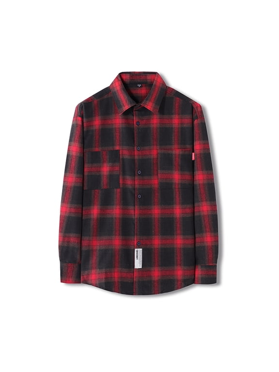 Black and Friday Mens Clothing Under $1 Fayshow0 The New Men'S Regular-Fit Long-Sleeve Plaid Flannel Shirt Fashion Casual,Red Xl
