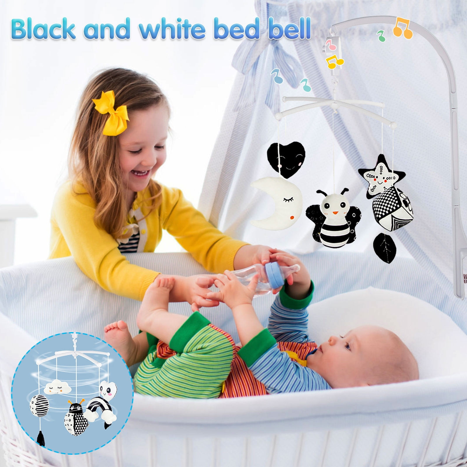 Baby Sleep Toy Model With Bracket Music Box Music Bed Bell Black White ...