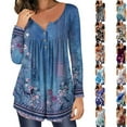 thumbnail image 1 of Black and Friday YOTAMI Long Sleeve Shirts for Women Under $10 Plus Size Fall Fashion Casual Winter Blouses Crewneck Tops Blue L, 1 of 5