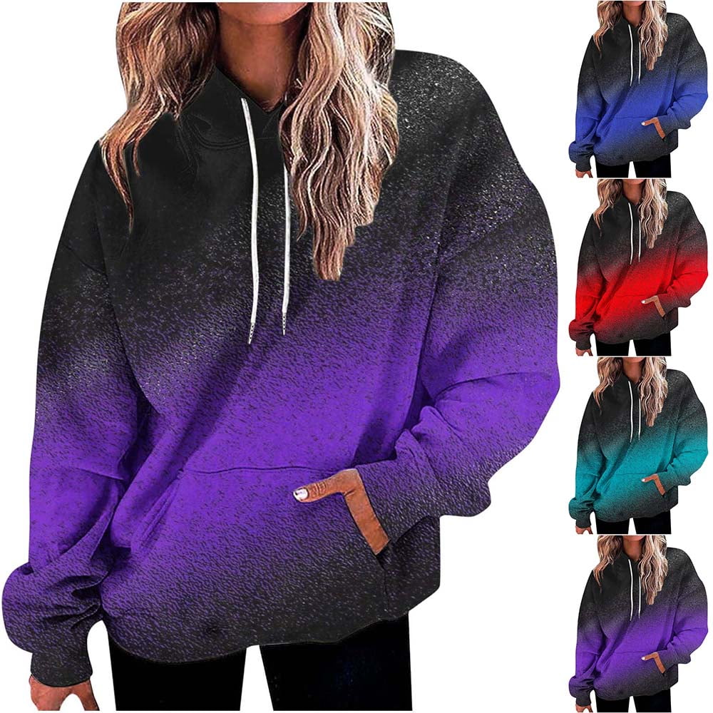 SweatyRocks Women's Hoodie - Long Sleeve Pullover Sweatshirt With Pocket & Drawstring (Purple Blue, Small)