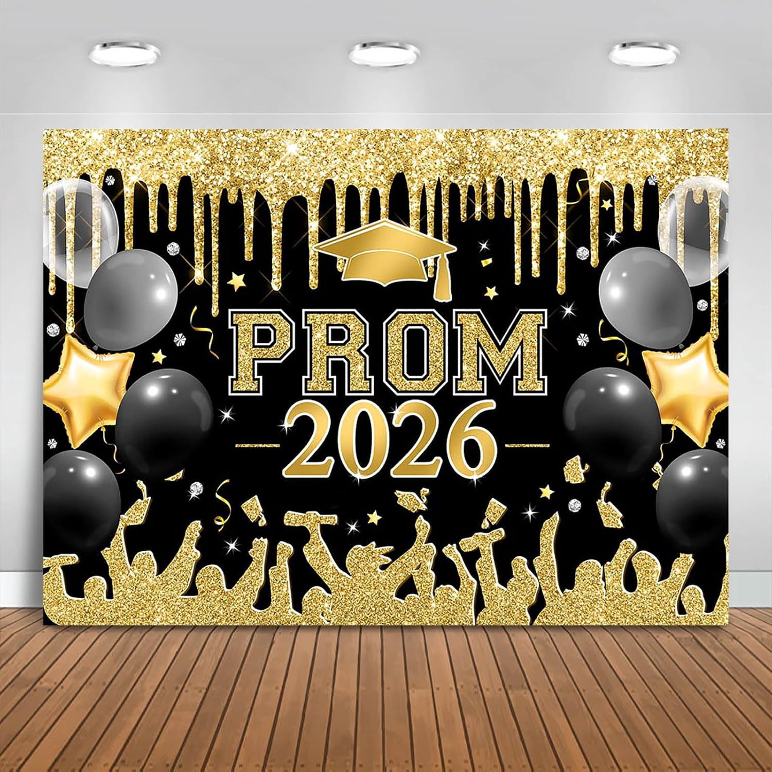 Black and Gold 2026 Graduation Backdrop Class of 2026 Congratulate ...
