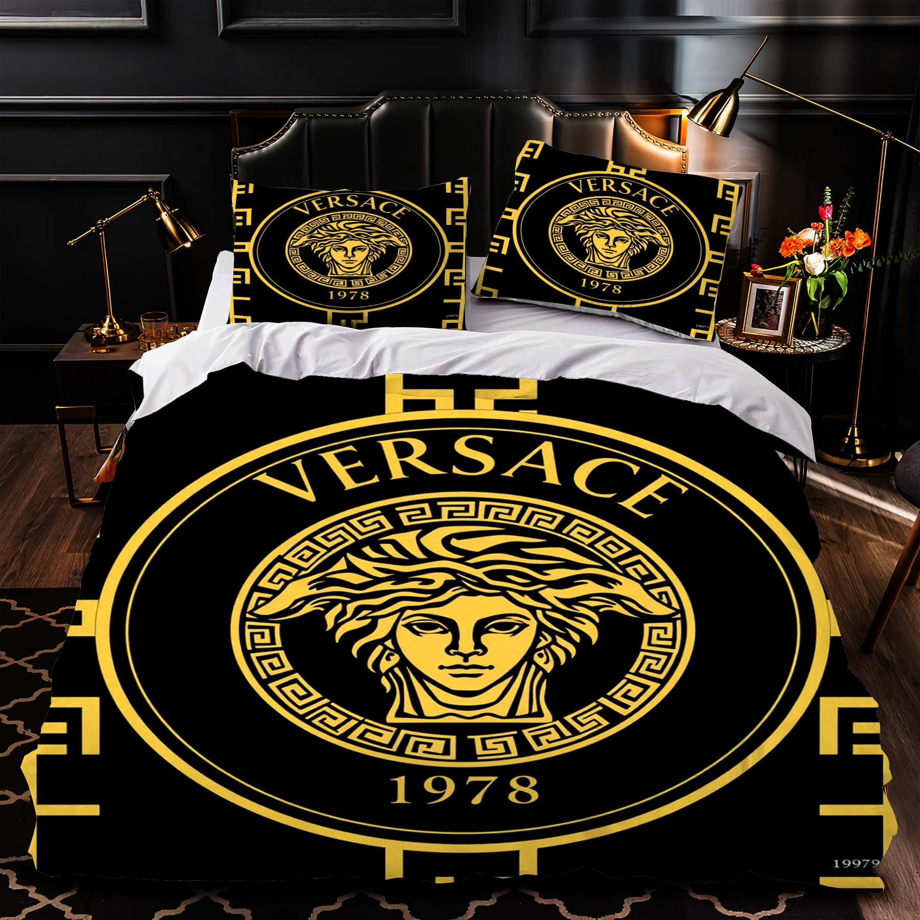 Black and Gold 3-Piece Duvet Cover Set and Circular Pattern Luxurious Bedding for Bedrooms