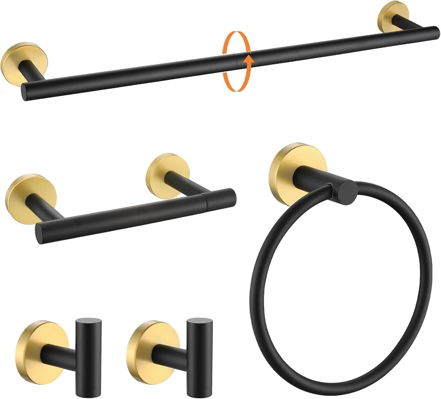 Black and Gold 5 Piece Bathroom Hardware Set, SUS304 Stainless Steel ...