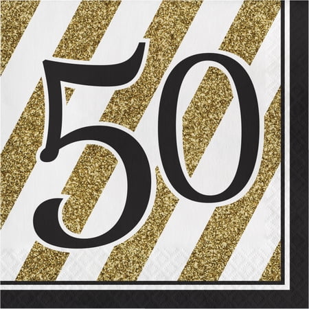 Black and Gold 50th Birthday Napkins, 48-Pack