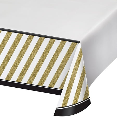 Black and Gold 54" x 102" Plastic Tablecloth