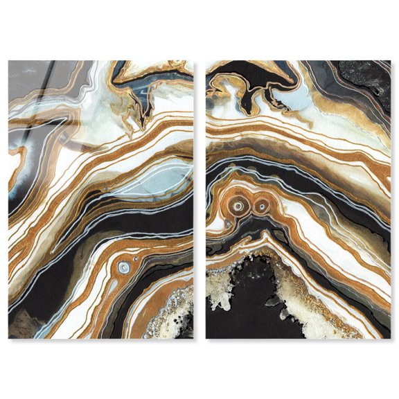 Black and Gold Abstract Acrylic Print Geode Wall Decor Set by Art Remedy, Ready to Hang, 16 x 24