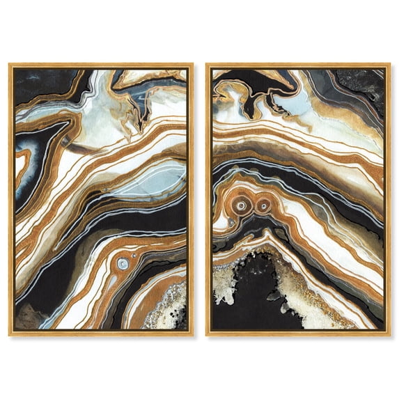 Black and Gold Abstract Canvas Print Geode Wall Decor Set by Art Remedy ...