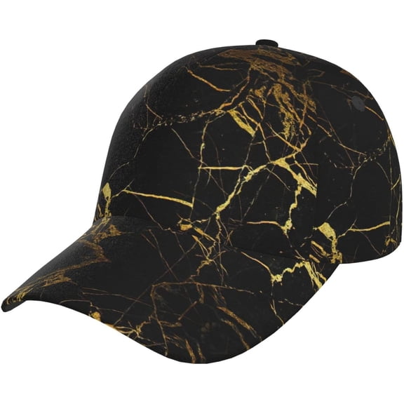 Black and Gold Background Print Sport Hat,Washed Baseball Cap Adjustable Low Profile Classic Dad Hat for Men Women