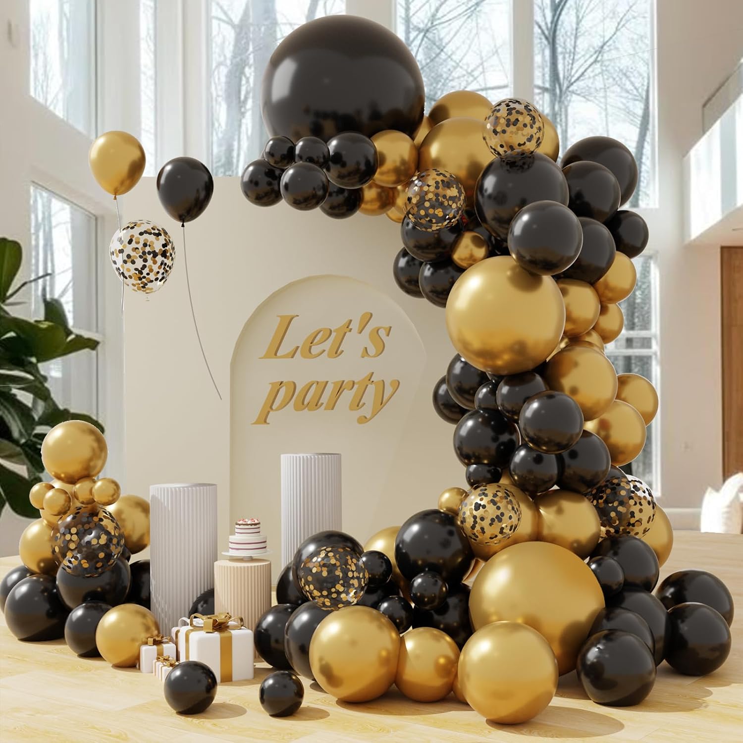 Black and Gold Balloon Arch Garland Kit, Confetti Balloons for Party ...