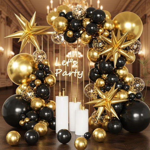 Black and Gold Balloon Arch Kit, Black and Gold Party Decorations for Birthday 2026 Graduation Retirement Masquerade Anniversary Party Decorations