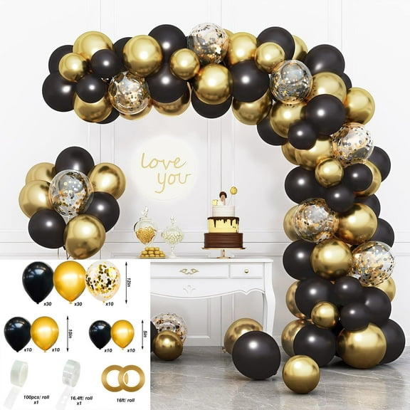 Black and Gold Balloons Garland Arch Kit with Black Gold Confetti Balloons for Graduation Birthday Wedding Party Decorations (black gold110pcs,Other)