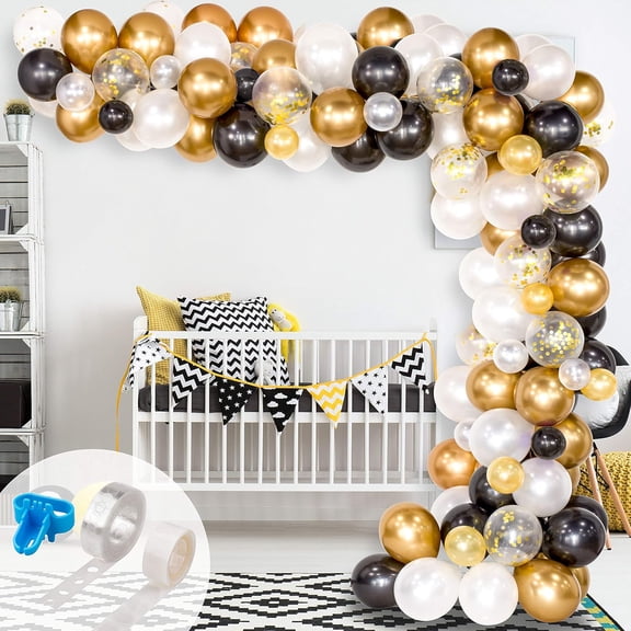 Black and Gold Balloons Garland Arch Kit with Metallic Confetti Latex Balloons for Party Decor