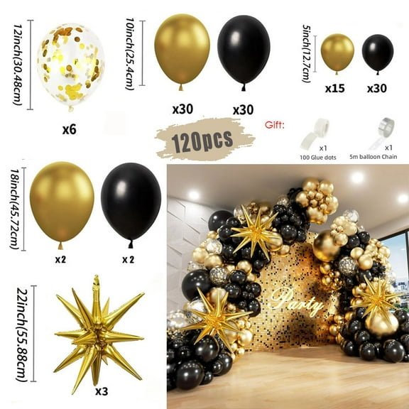Balloons Garland Arch Kit Starburst Foil Black and Gold