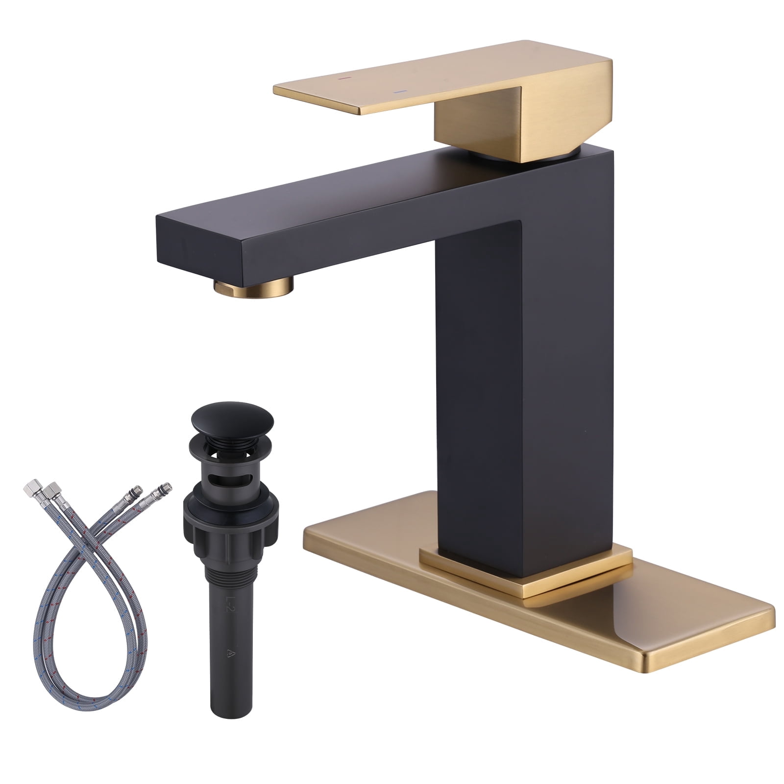 Black and Gold Bathroom Faucet WOWOW Black Gold Faucet for Bathroom Sink Modern Single Hole Bathroom Faucet with cUPC Supply Lines and Pop up Drain