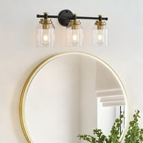 Black and Gold Bathroom Vanity Light - 3-Light Vintage Fixture with Clear Glass Shades
