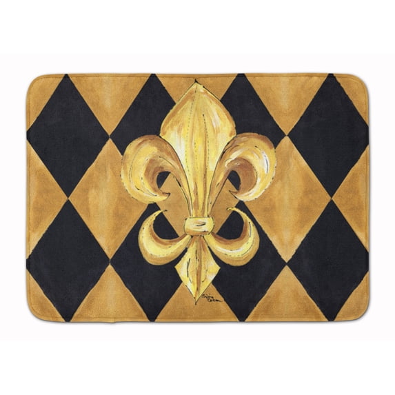 Black and Gold Fleur de lis New Orleans Machine Washable Memory Foam Mat