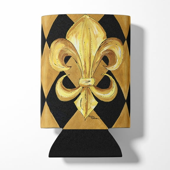 Black and Gold Fleur de lis New Orleans Can or Bottle Beverage Insulator Hugger