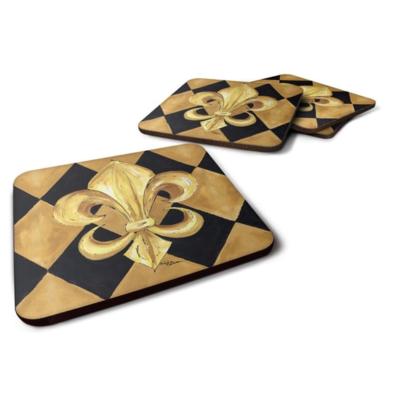 Black and Gold Fleur de lis Orleans Foam Coaster Set of 4