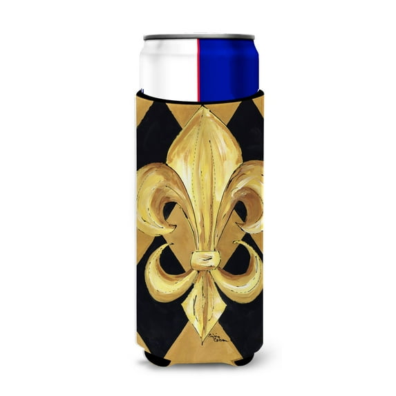 Black and Gold Fleur de lis Orleans Ultra Hugger for slim cans