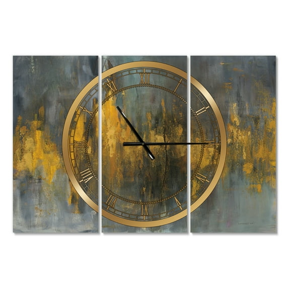 Black and Gold Glam Abstract' Glam 3 Panels Oversized Metal Clock - 36 in. wide x 28 in. high - 3 panels