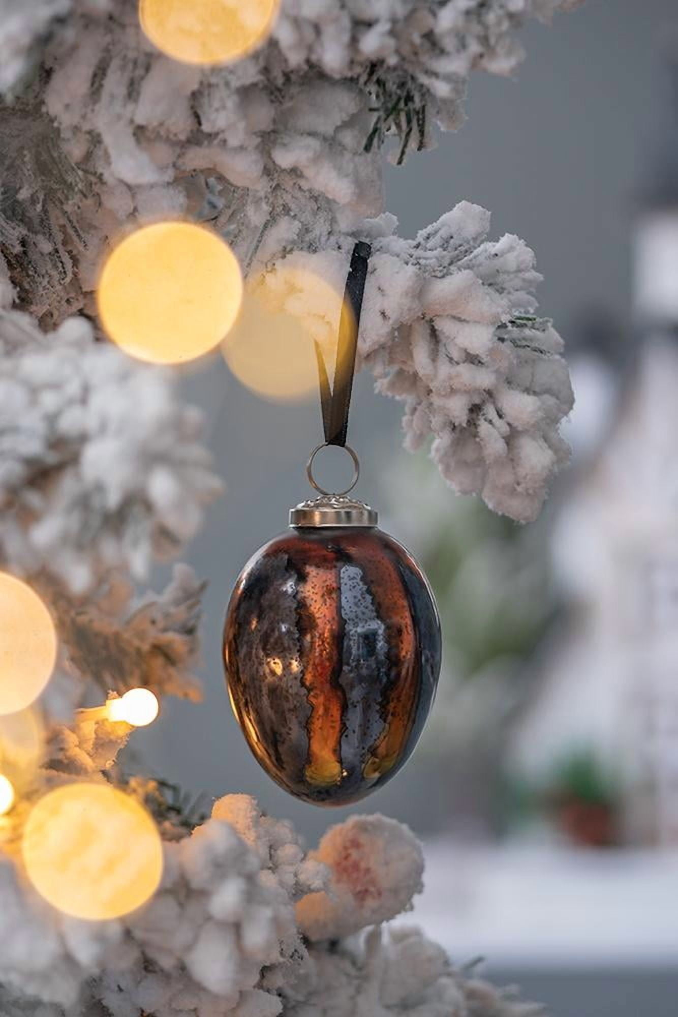 Black and Gold Glass Christmas Ball Ornament Set with Brass Cap Speckled Finish Tree Garland Decor