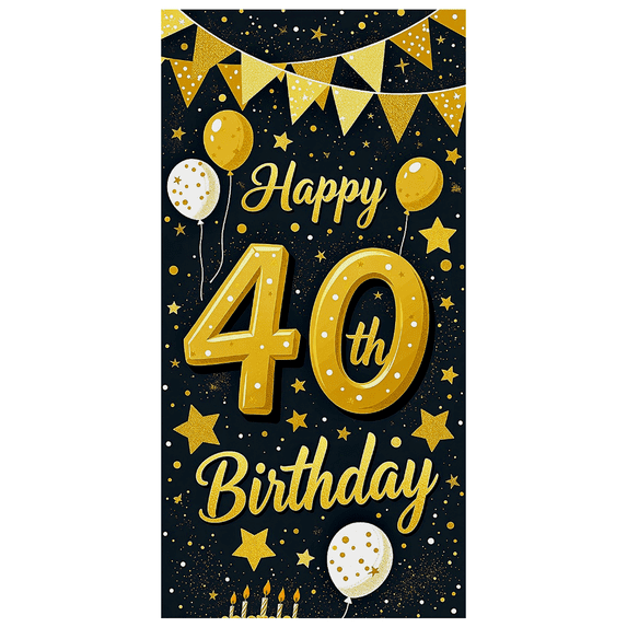 Black and Gold Glittery Happy 40th Birthday Banner Party Decoration Backdrop Photography Props for Birthday Parties Celebrations Events Decorations