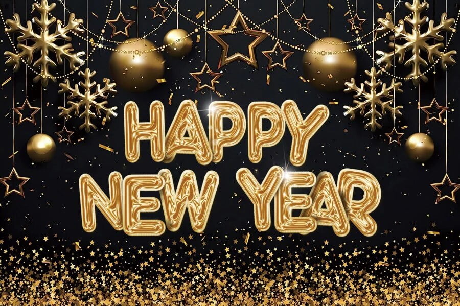 Black and Gold Happy New Year Backdrop Cheers to The New Year Eve Party ...