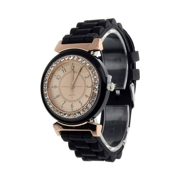 Black and Gold High Profile Crystal Geneva Sports Dress Watch W-119-SF