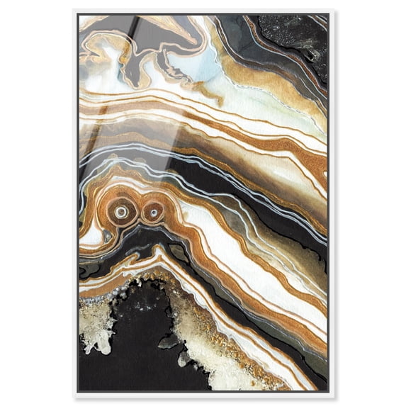 Black and Gold II Framed High-Gloss Acrylic Glass Wall Art Geode by Art Remedy, White Frame, 16 x 24