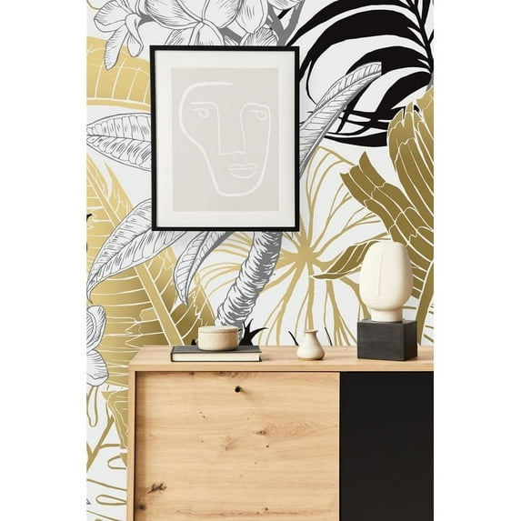 Black and Gold Leaves Wallpaper Peel-and-Stick - 125"W x 125"H