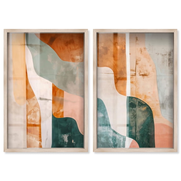 Black and Gold Luxe Abstract Duo 2 Panel Set Shadowbox Print Living Room Wall Art by Art Remedy, Blonde Frame, 11 x 16