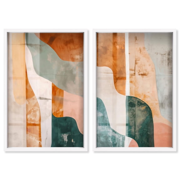 Black and Gold Luxe Abstract Duo 2 Panel Set Shadowbox Print Living Room Wall Art by Art Remedy, White Frame, 11 x 16