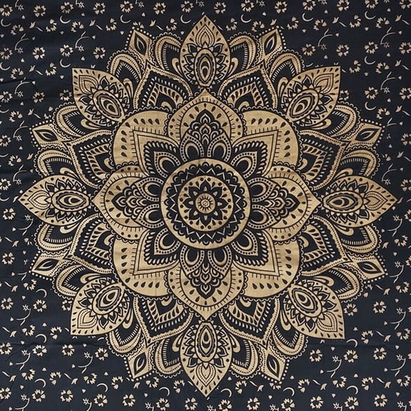 Black and Gold Mandala Printed cotton tapestry handicraft hippie Wall Hanging