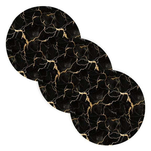 Black and Gold Marble 3 Pcs Pot Holders Trivets Set Woven Heat-Resistant Kitchen Round Mats Large Hot Pads for Cooking Baking Counter Table