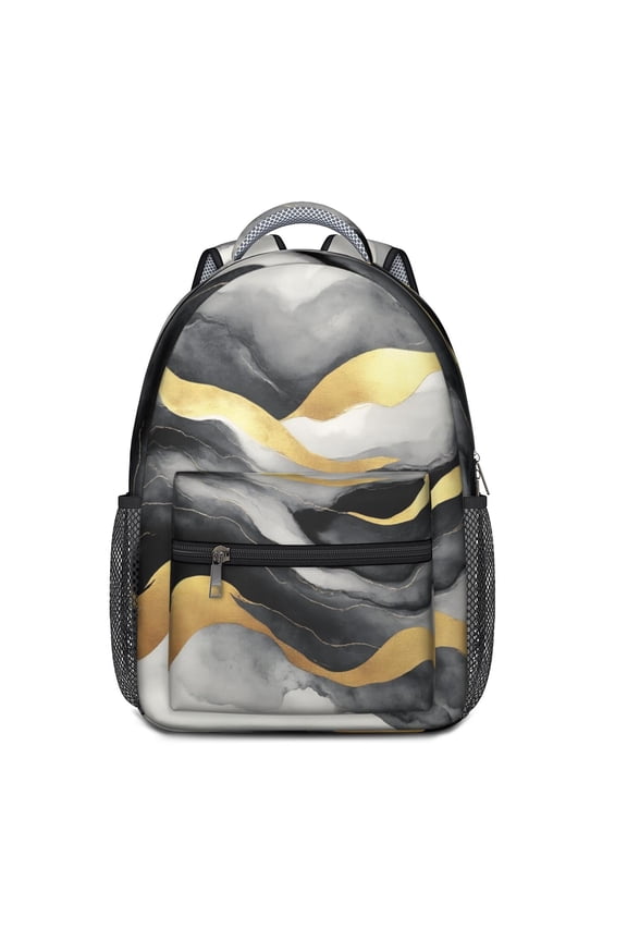 Black and Gold Marble Backpack for School,Cute School Bag,Schoolbag with Adjustable Shoulder Straps & Padded Back,15.3"x11"x6.7"
