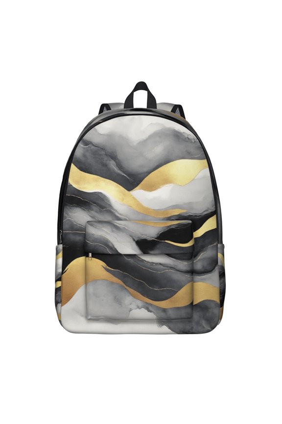 Black and Gold Marble Backpack for School,Cute School Bag,Schoolbag with Adjustable Shoulder Straps & Padded Back,15.7"x11.8"x5.5"