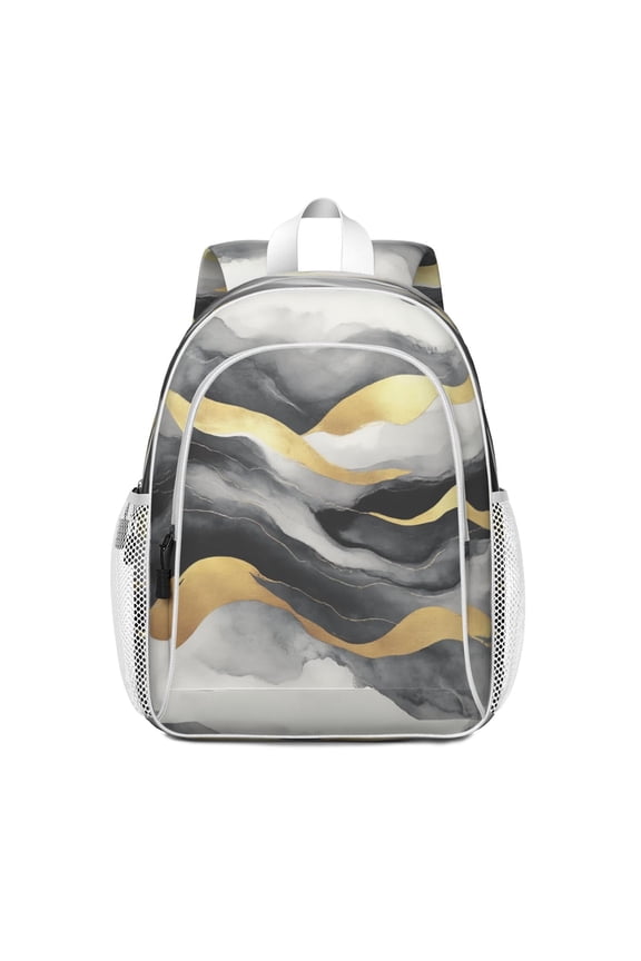 Black and Gold Marble Backpack for School,Cute School Bag,Schoolbag with Adjustable Shoulder Straps & Padded Back,15"x11.42"x5.5"