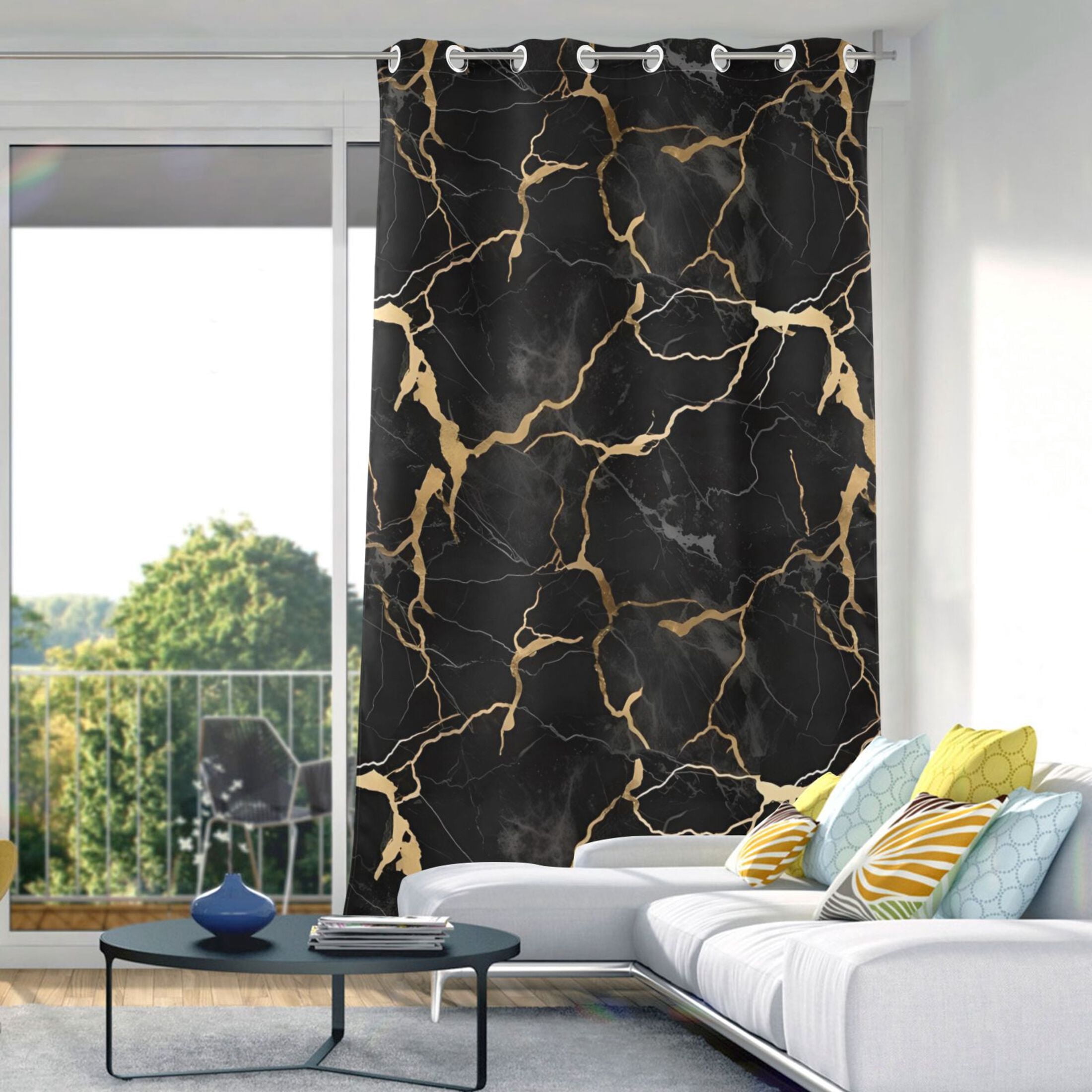 Black and Gold Marble Blackout Curtains W82 x L52 1 Panel Window Curtain for Bedroom Living Room