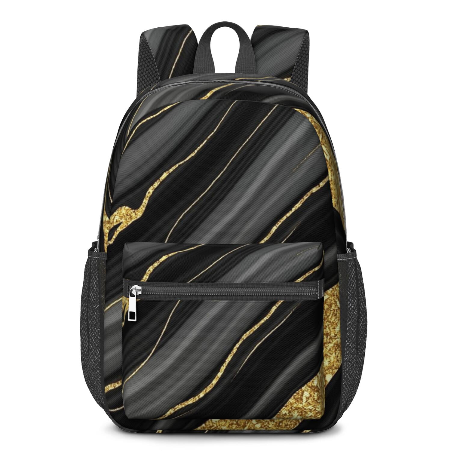 Black and Gold Marble Pattern 17" Waterproof Oxford School Backpacks ...