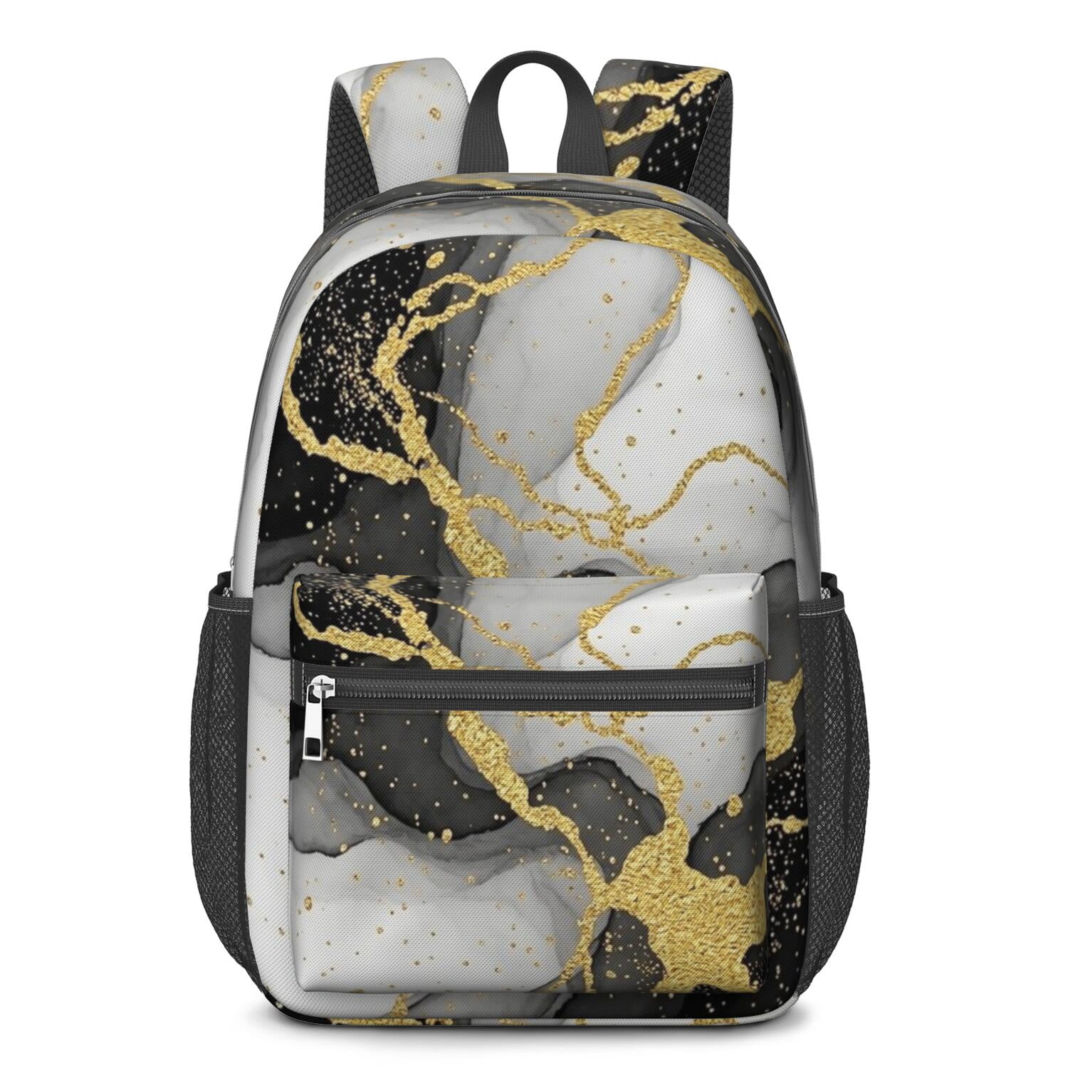Black and Gold Marble Pattern 17" Waterproof Oxford School Backpacks ...