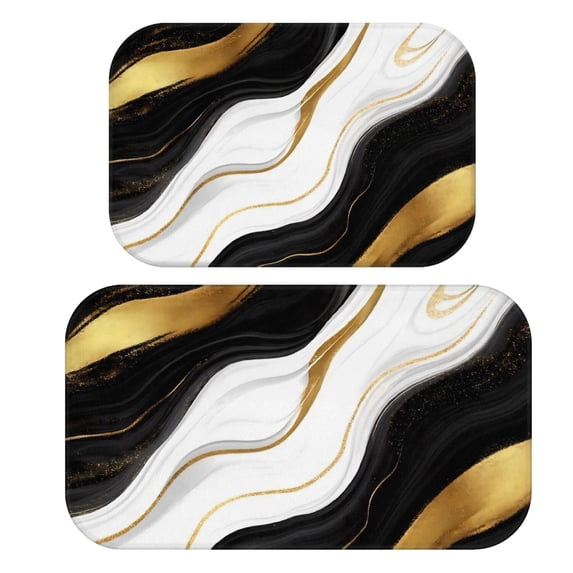 Black and Gold Marble Pattern Bath Mat Set Of 2,Non-Slip Rug for Bathroom,Kitchen,Bedroom,Entrance, 30x17 and 23.5x15.7 Inches