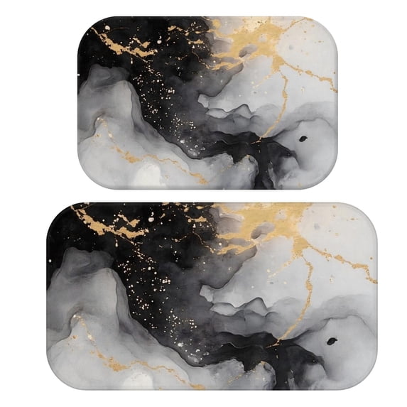 Black and Gold Marble Pattern Bath Mat Set Of 2,Non-Slip Rug for Bathroom,Kitchen,Bedroom,Entrance, 30x17 and 23.5x15.7 Inches