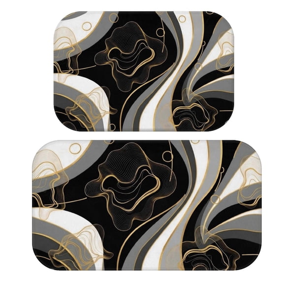 Black and Gold Marble Pattern Bath Mat Set Of 2,Non-Slip Rug for Bathroom,Kitchen,Bedroom,Entrance, 30x17 and 23.5x15.7 Inches