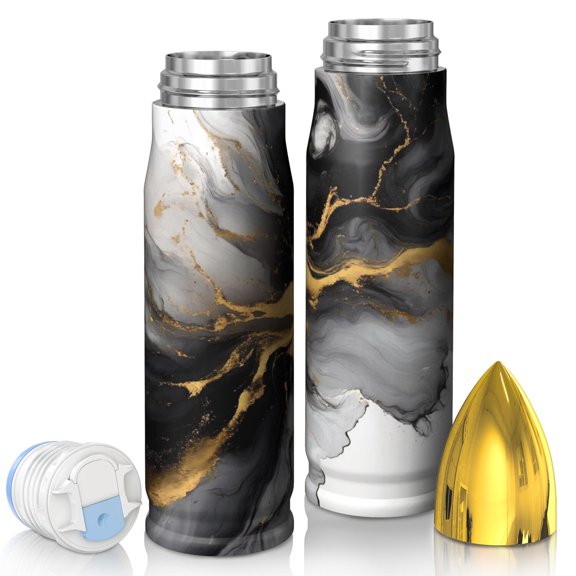 Black and Gold Marble Pattern Bullet Tumbler, Vacuum Insulated Novelty Travel Tumbler Bpa-free Pc Lid Gifts Ideas for Home Office Outdoor Sports Car