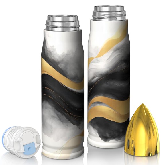 Black and Gold Marble Pattern Bullet Tumbler, Vacuum Insulated Vacuum Bullet Drinkware 360° Seamless Print Gifts Ideas for Birthday Holiday Party