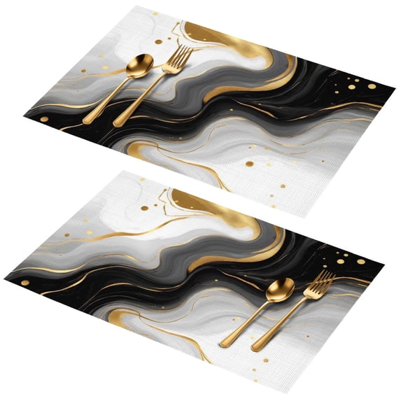 Black and Gold Marble Pattern PVC Woven Placemats Set Of 2, Bar Counter ...