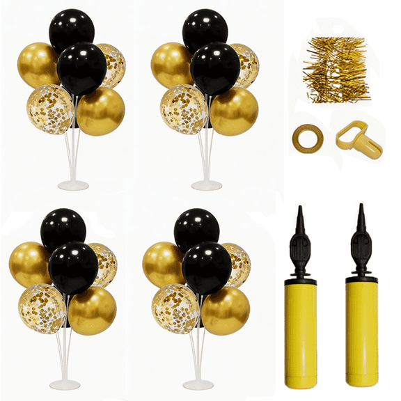 Black and Gold Party Decorations, 4 Set Balloon Stand Table Centerpieces for Father's Day, Men's Women's Birthday, Wedding