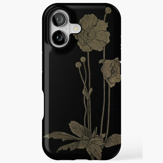 Black and Gold Poppies Retro Floral Compatible Phone Case for iPhone 11–17 Pro Max